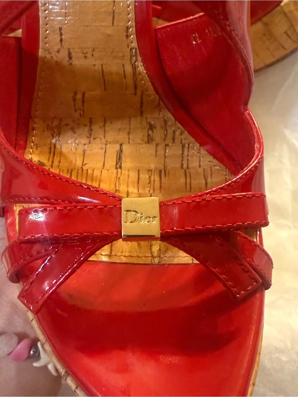 Red Patent Cork Wedge Sandals - Women's Strappy Platform Heels